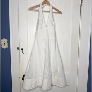 White House Black Market White Eyelet Halter Dress Size 2